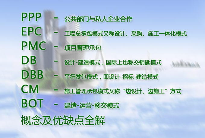 PPP、EPC、PMC、DB、DBB、CM、BOT概念及優(yōu)缺點(diǎn)全解